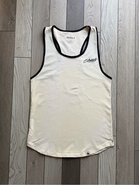YoungLA Classic Contrast Trim Tank Top in Cream and Black M